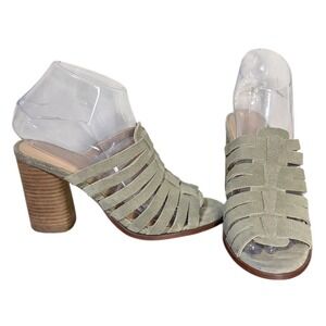 CREVO Hazelle Sage Suede Woven Block Heel Mules Women Size 7